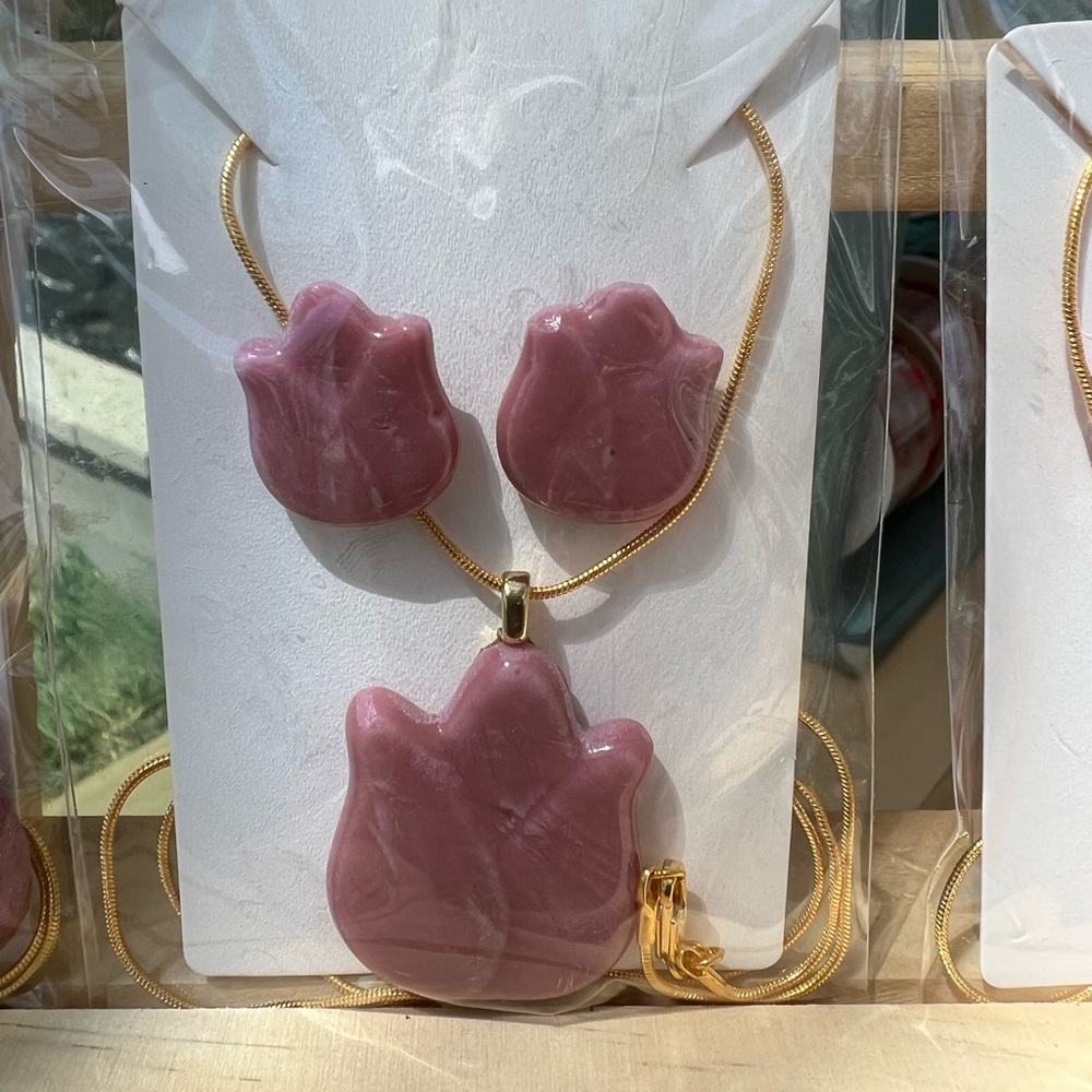 Glass Tulip Earring and Necklace Set